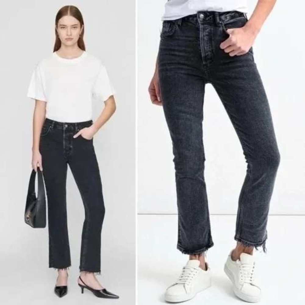 Anine Bing‎ Lara High Rise Ankle Flare Jeans Black Tie 24